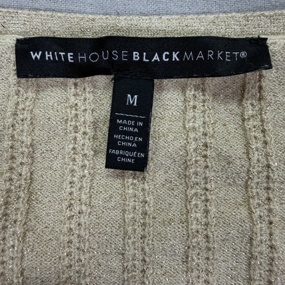White House Black Market Womens Sweater Slim Gold Metallic Ribbed V-Neck M